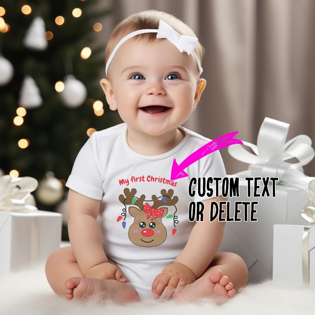 Body Para Bebê 🎅 ❄ o meu Natal de 1rua com uma bonitinha. (Cute baby's 1st Christmas, customizable text)