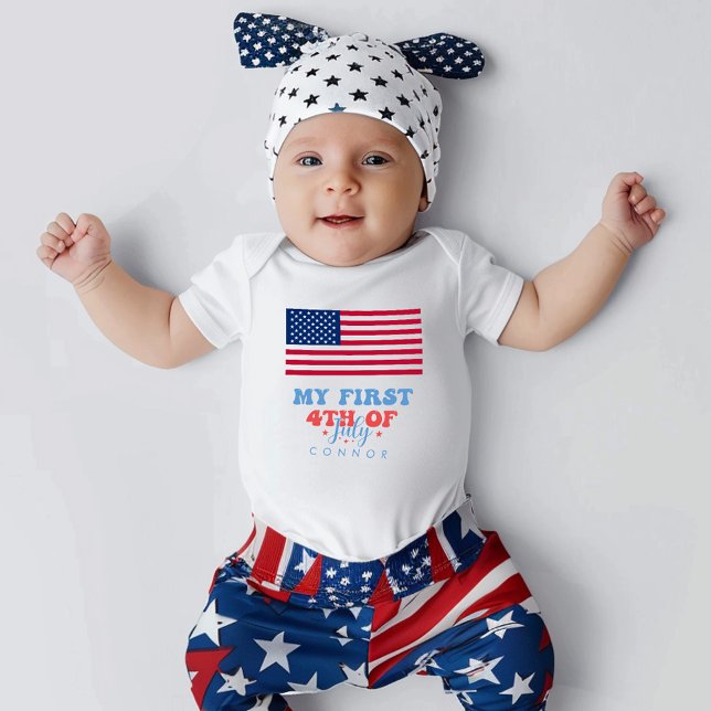 Body Para Bebê O Meu Primeiro Quarto De Julho, Estrelas Patriótic (My First 4th Of July Patriotic Stars And Stripes Baby Bodysuit)
