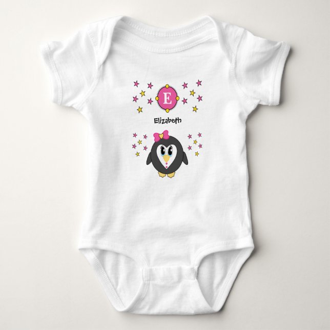 Body Para Bebê O nome do pinguim bonito é amarelo rosa (Frente)