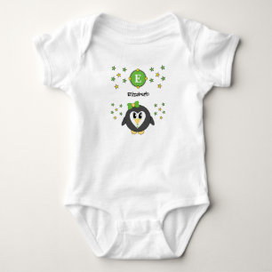 Body Para Bebê O nome do pinguim bonito é amarelo verde