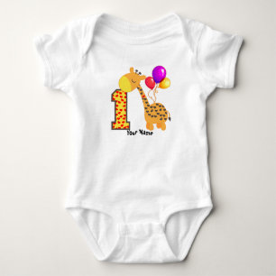 Body Para Bebê O primeiro aniversario do girafa personaliza