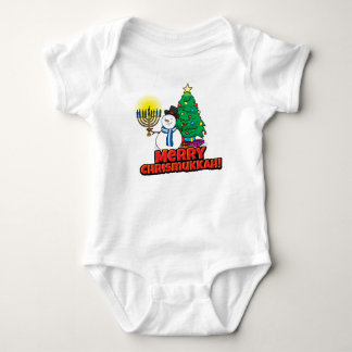 Body Para Bebê O primeiro Chrismukkah Snowman a segurar Menorah