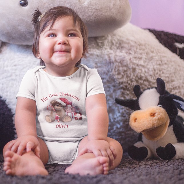 Body Para Bebê O Primeiro Natal do Bebê, Cute Bear Santa Hat (Criador carregado)