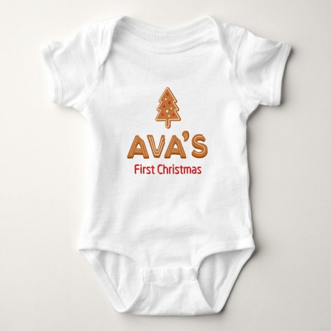 Body Para Bebê O primeiro pão de Natal de Ava personalizado (Frente)