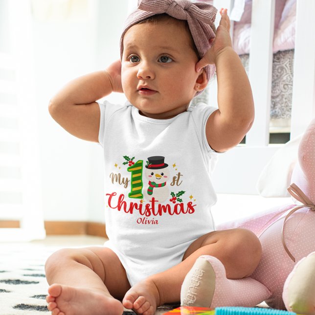 Body Para Bebê O Primeiro Snowman de Natal Holly, um Bebê Persona (Criador carregado)