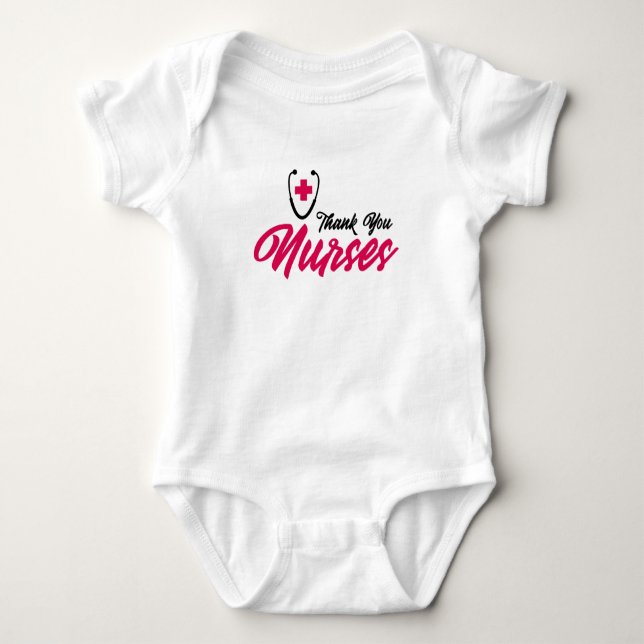Body Para Bebê Obrigado Enfermeiras| Rosa (Frente)