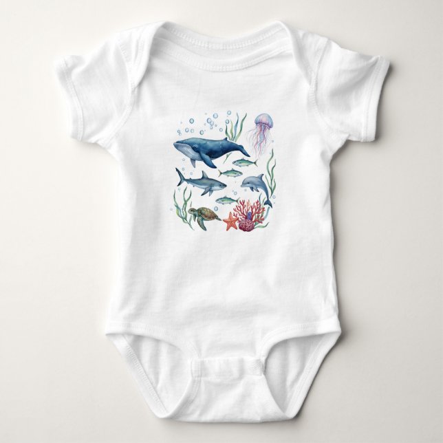 Body Para Bebê Ocean Animals Baby, Summer Sea Life Baby  (Frente)