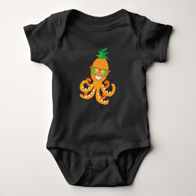 BODY PARA BEBÊ OCTÓPIO DE PINEAPPLE TROPICAL EXÓTICO ENGRAÇADO (Frente)