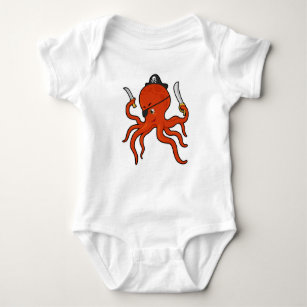 Body Para Bebê Octopus como pirata com espada e faca