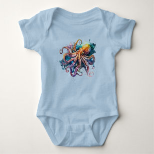 Body Para Bebê Octopus de Aquarela