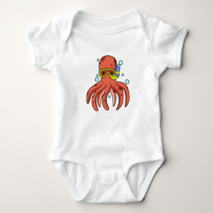 Body Para Bebê Octopus em mergulho com óculos de natação