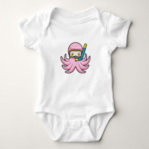 Body Para Bebê Octopus em mergulho com Snorkel e óculos de nataçã
