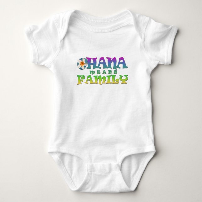 Body Para Bebê  Ohana significa família - com a plumeria Baby Bod (Frente)