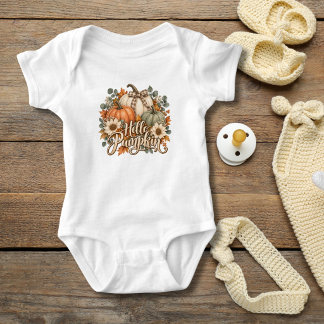Body Para Bebê Olá Abóbora Arranjo Floral Outono Laço Abóbora