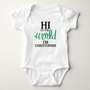 Body Para Bebê Olá ao Mundo Bebê Nome Verde 