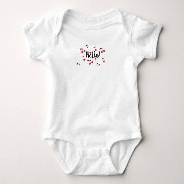 Body Para Bebê Olá! Cerejas Lindas de Uma Peça (Frente)