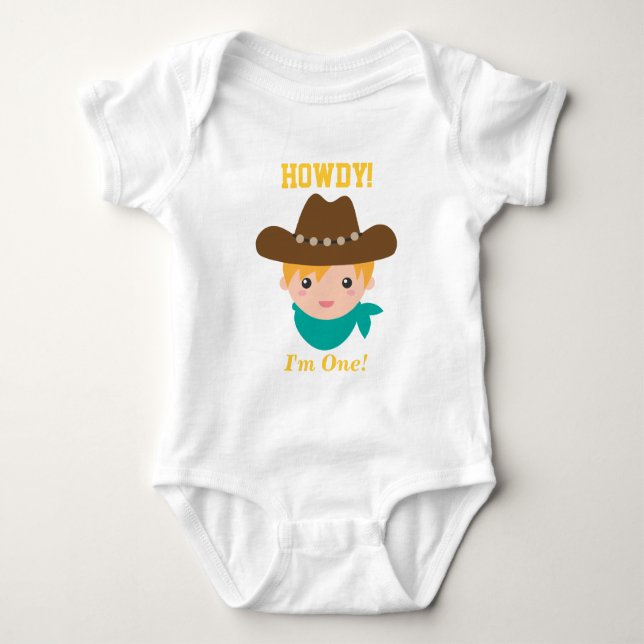Body Para Bebê Olá, Cute Cowboy, Primeiro Aniversário (Frente)