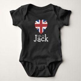 Body Para Bebê Olá! eu sou Jack! Bandeira Reino Unido do coração