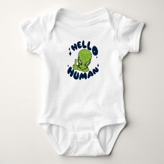Body Para Bebê Olá humano alienígena engraçado (Frente)