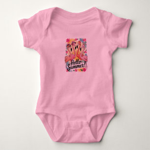 Body Para Bebê Olá Verão Flamingo Fofo Férias na Praia Tropical