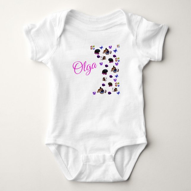 Body Para Bebê "Olga" Nome Com Roupas De Bebê Bodysuit Porquinhos (Frente)