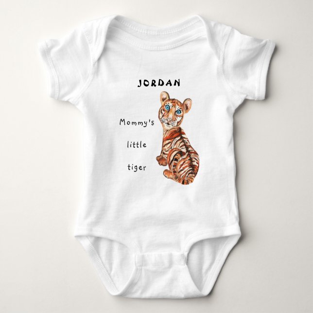 Body Para Bebê Olhos azuis de tigre fofinho e mamãe (Frente)