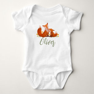 Body Para Bebê Oliver Name Reveal Fox Forest Animal Boy Whimsical
