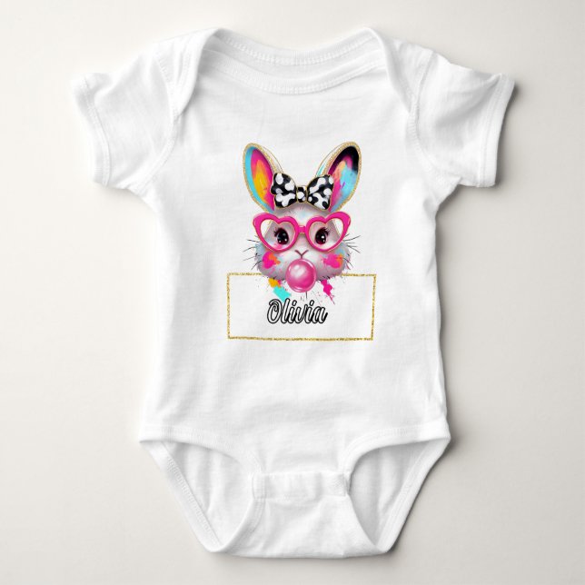 Body Para Bebê Olivia Bubble Easter Bunny (Frente)