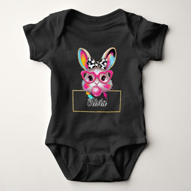 Body Para Bebê Olivia Bubble Easter Bunny (Frente)
