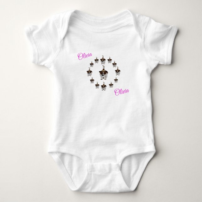 Body Para Bebê "Olivia" Nome Com Fox Terriers, Bodysuit De Bebê (Frente)