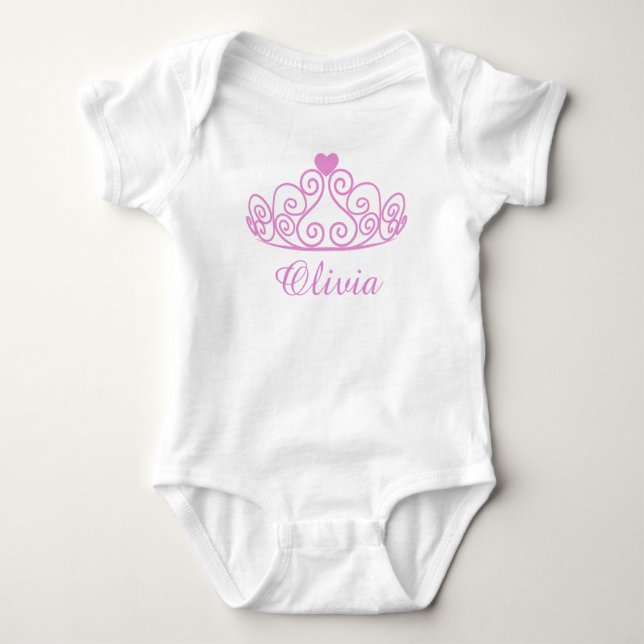 Body Para Bebê Olivia, Princesa Rosa, Tee Bebê, Adicione O Nome D (Frente)