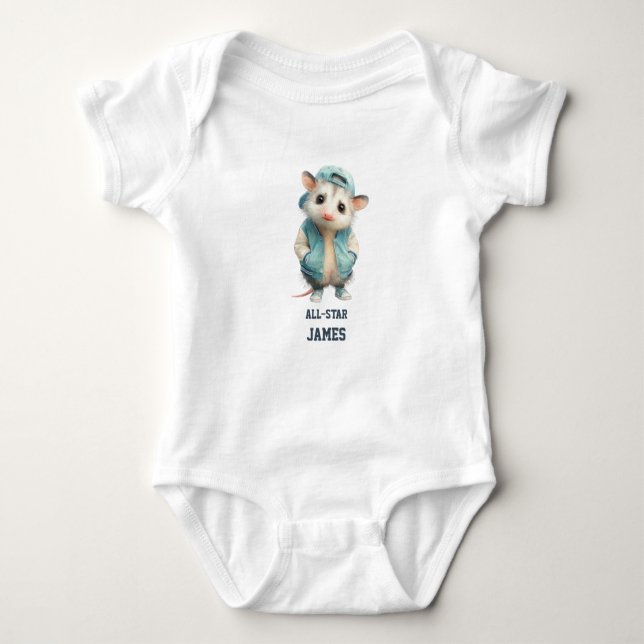 Body Para Bebê Opossum Birthday Romper • Woodland Animal Outfit (Frente)