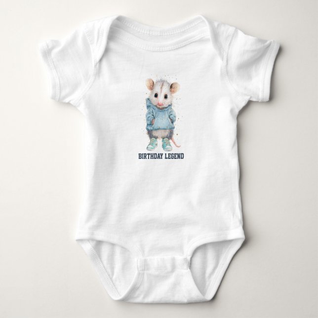 Body Para Bebê Opossum Birthday Romper • Woodland Animal Outfit (Frente)