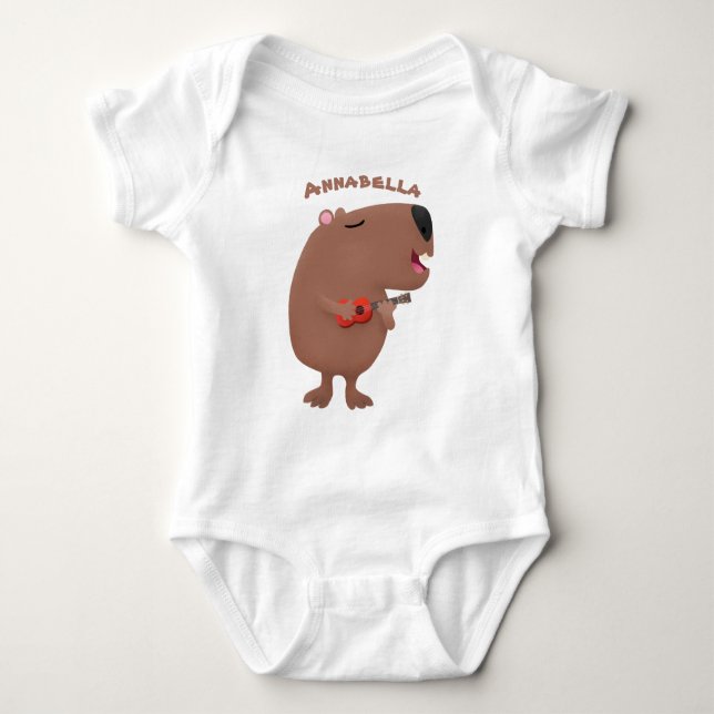 Body Para Bebê Óptica desenho animado de capybara ukulele (Frente)