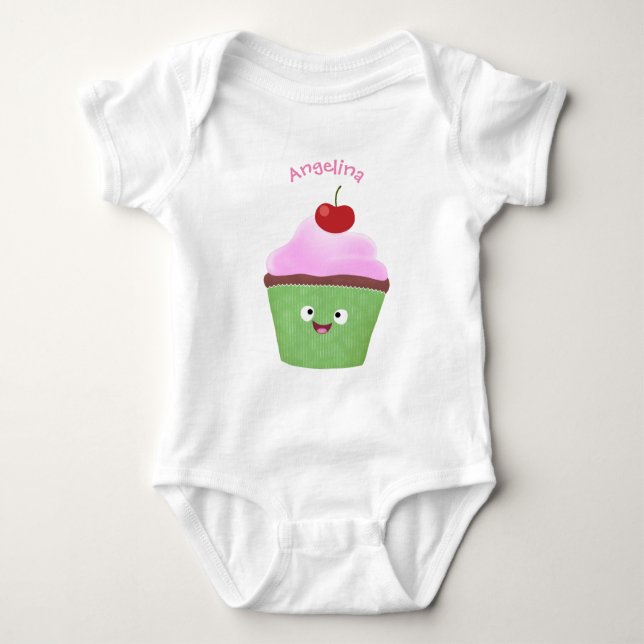 Body Para Bebê Óptica ilustração do desenho animado do cupcake fe (Frente)