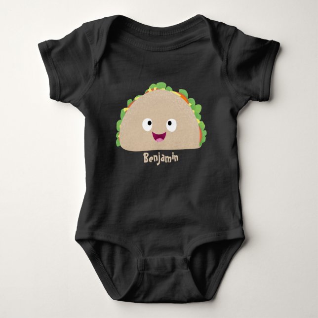 Body Para Bebê Óptica ilustração do desenho animado do taco feliz (Frente)