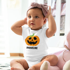 Body Para Bebê Orange Halloween Pumpkin with Name