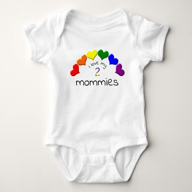 Body Para Bebê Orgulho gay Baby I Love My 2 Mommies Rainbow Heart (Frente)