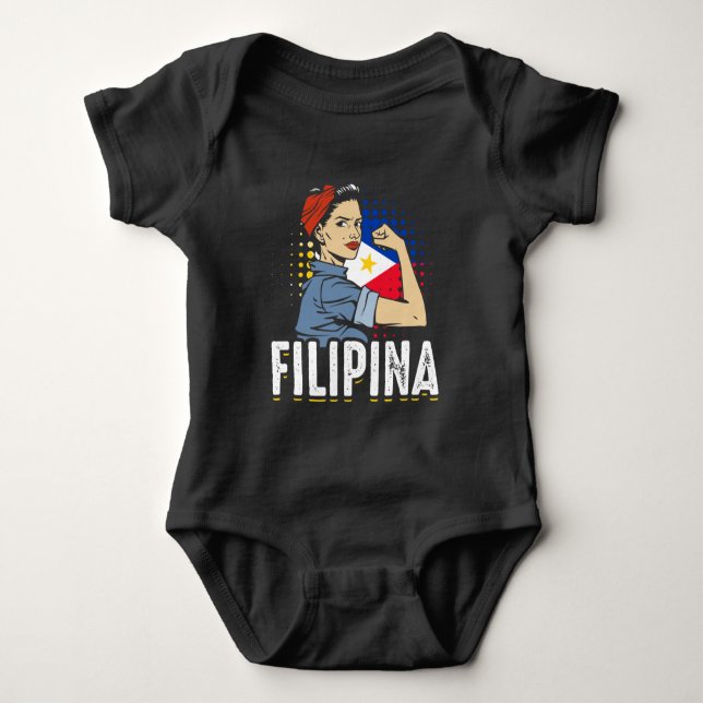 Body Para Bebê Orgulhosa Mulher Filipina: Bandeira Filipinas (Frente)
