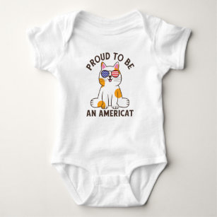 Body Para Bebê Orgulhoso de ser um gato americano no dia 4 de jul