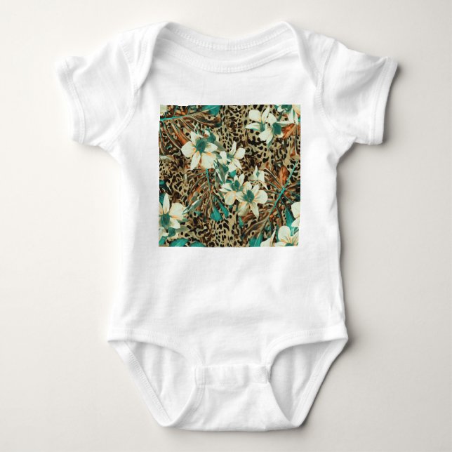 Body Para Bebê Orquídeas - Ilustração Sem Costura Floral (Frente)