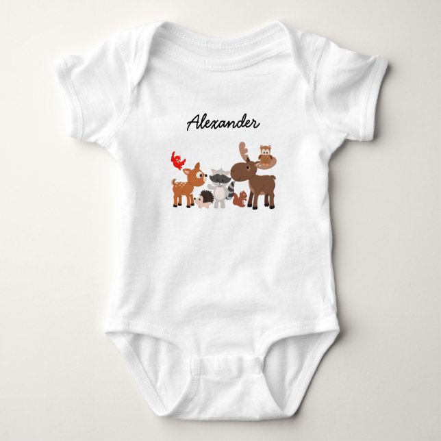 Body Para Bebê Os animais da floresta personalizaram a camisola (Frente)