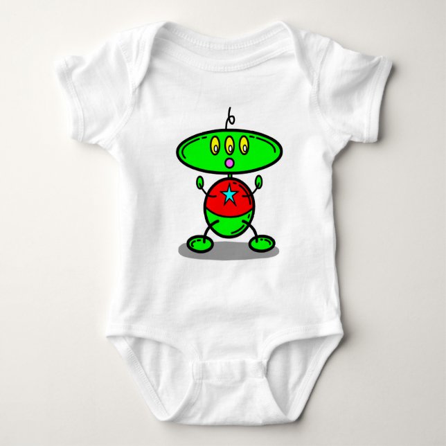 Body Para Bebê Os Magic Crayons Green Baby Kids Robot T Shirt (Frente)