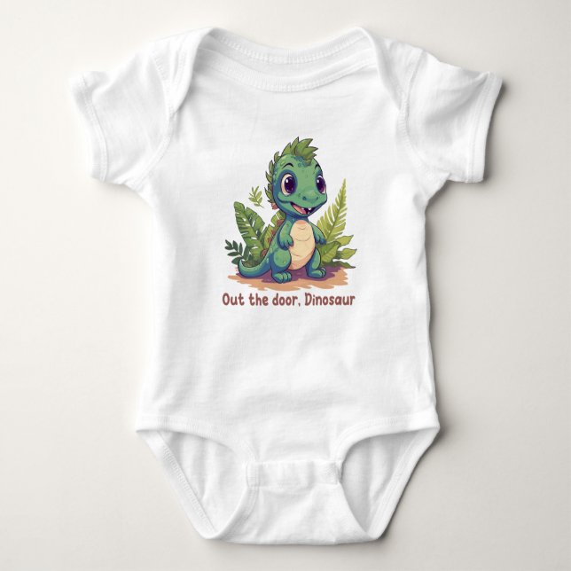 Body Para Bebê Out the door, Dinosaur (Frente)