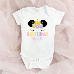 Body Para Bebê Outdoor de Festas de Nascimento do Unicórnio Afro 