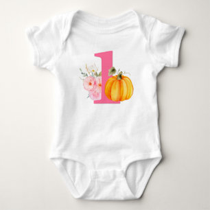 Body Para Bebê Outono Floral Abóbora Aniversário de 1 Ano da Meni