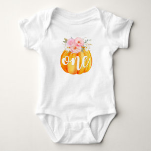 Body Para Bebê Outono Floral Abóbora Aniversário de 1 Ano da Meni