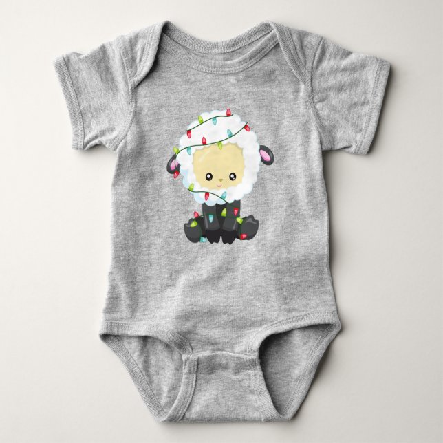 Body Para Bebê Ovelhas de Natal, Luzes de Natal, Ovinos Bons (Frente)