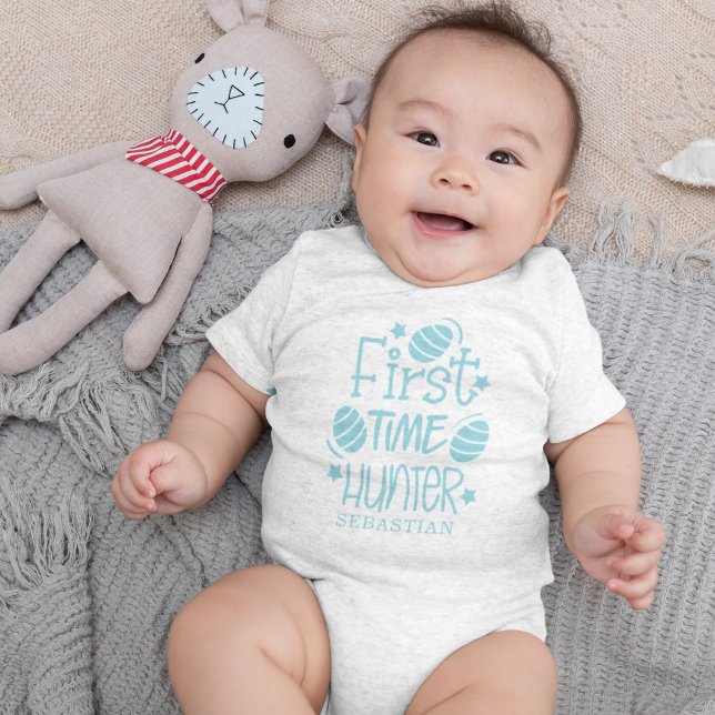 Body Para Bebê Ovos de Caça de Páscoa Personalizados Fofos para P (Personalized Cute Easter First Time Egg Hunter Baby Bodysuit)