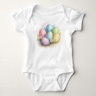 Body Para Bebê Ovos de Páscoa em Aquarela Pastel com Flores